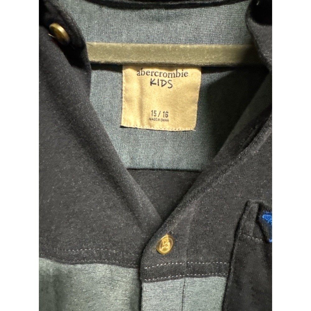 Abercrombie Kids Gray Two Tone Button Down Shirt Long Sleeve Moose Logo 15/16 - Picture 7 of 7